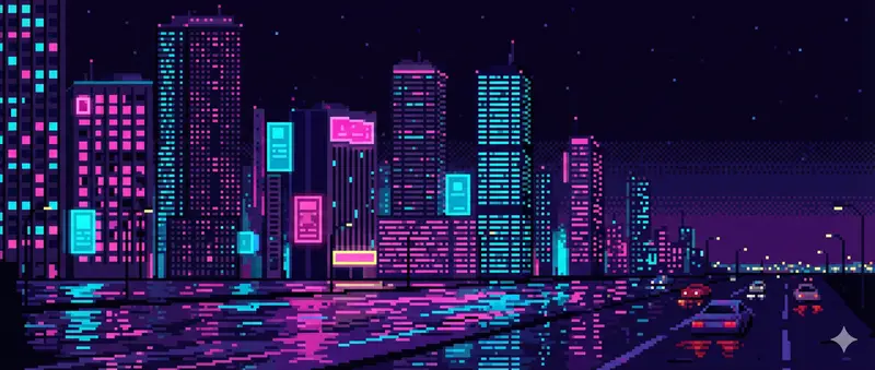 16-bit 像素夜景城市天际线